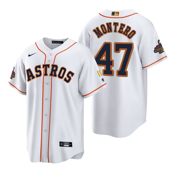 Men's White Gold Houston Astros #47 Rafael Montero  2022 World Series Champions Stitched Baseball Jersey